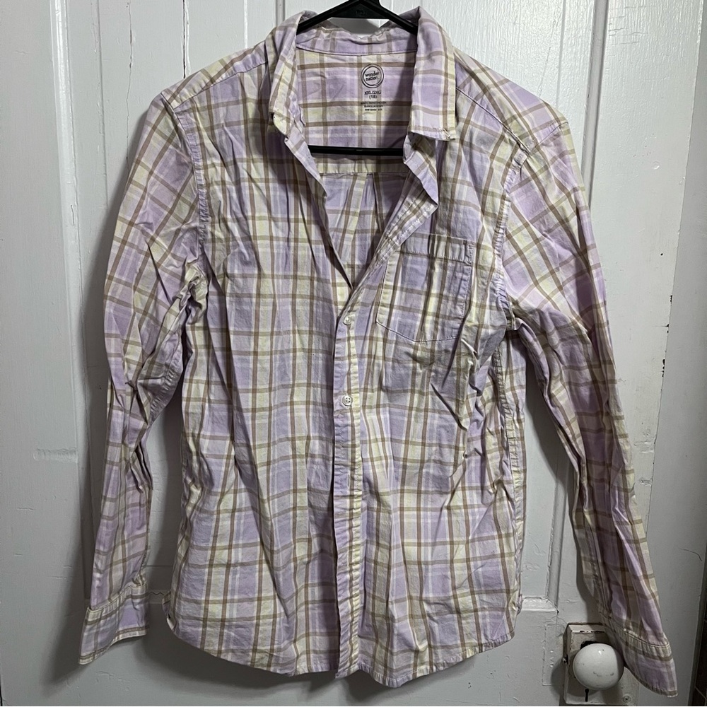Wonder Nation Boy’s Plaid Shirt in Purple and Yellow